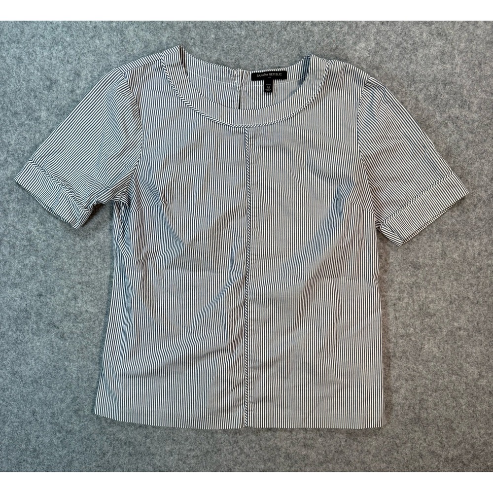 Banana Republic Petite Blue White Striped Short Sleeve Blouse Top Medium P M